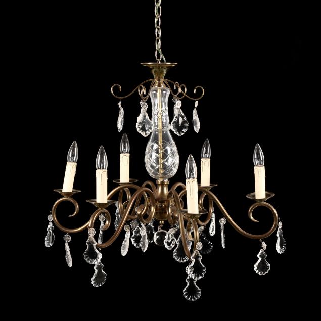 classical-style-brass-and-drop-prism-chandelier