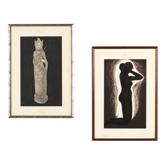 two-woodblock-prints-by-kaoru-kawano-japanese-1916-1965