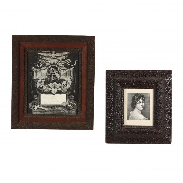 two-antique-wooden-frames-each-with-prints