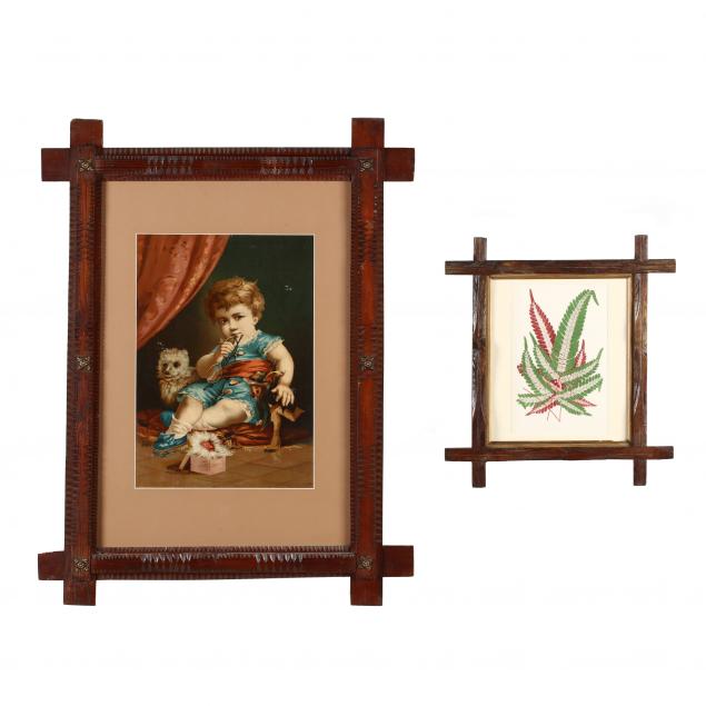 two-antique-prints-in-tramp-art-frames