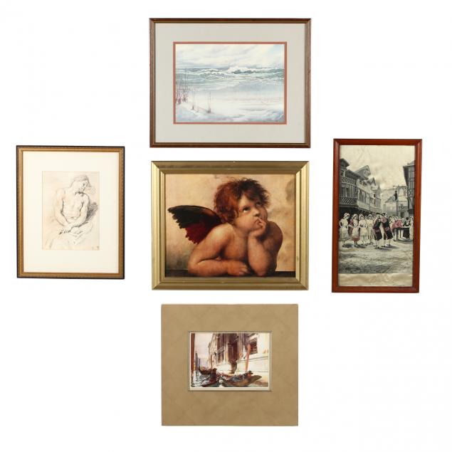 group-of-five-framed-works