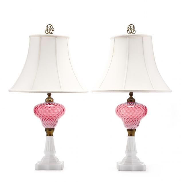 pair-of-victorian-cranberry-converted-fluid-lamps