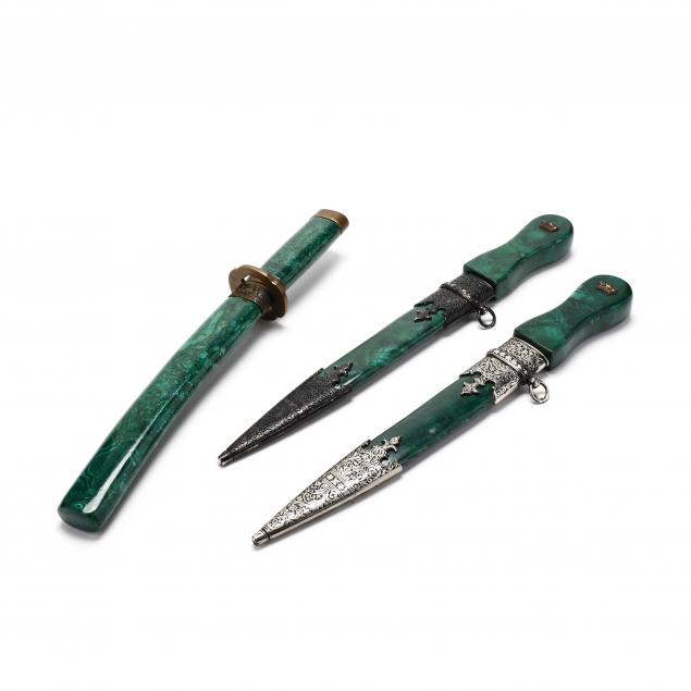three-decorative-malachite-cased-short-swords