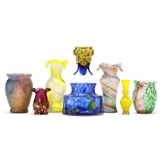 eight-czechoslovakian-art-glass-vases