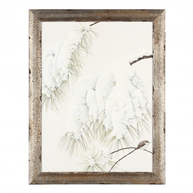 goetzman-american-20th-century-snowy-pine-with-mockingbird