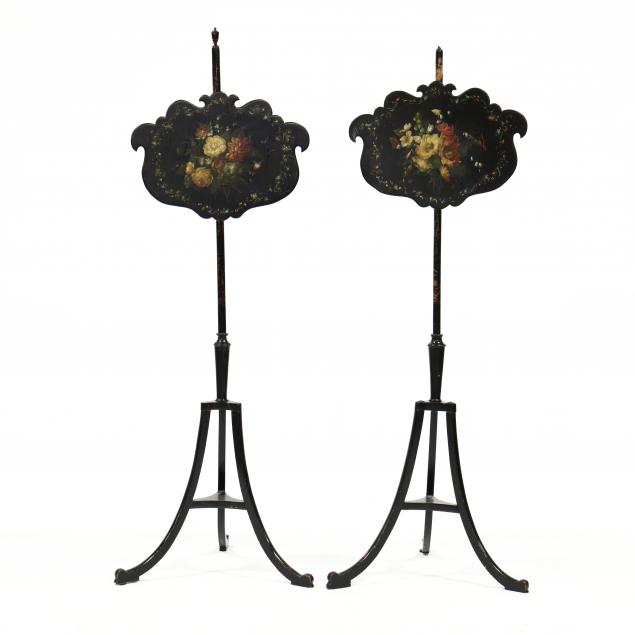 pair-of-antique-papier-mache-pole-screens