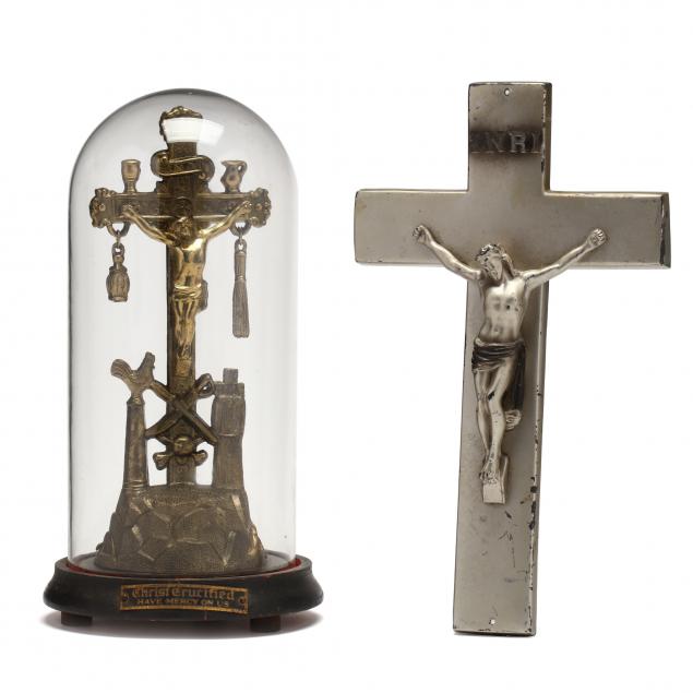two-vintage-metal-crucifixes