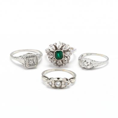 four-antique-18kt-white-gold-and-gem-set-rings