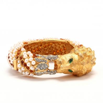 faux-gem-set-lion-bracelet-kenneth-j-lane