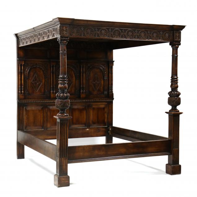 jacobean-style-carved-walnut-queen-size-canopy-bed