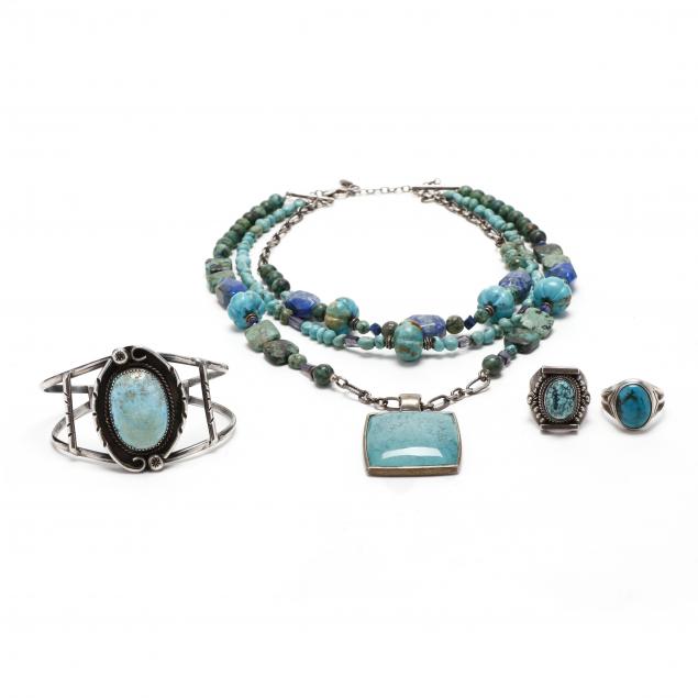 four-silver-and-turquoise-jewelry-items