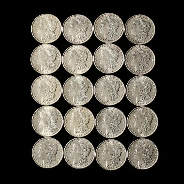 mixed-roll-of-20-lightly-circulated-morgan-silver-dollars