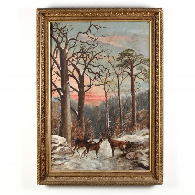 an-antique-american-school-landscape-painting-with-deer