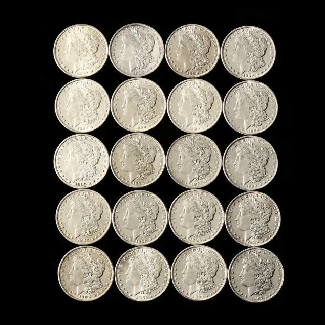 mixed-roll-of-20-lightly-circulated-morgan-silver-dollars