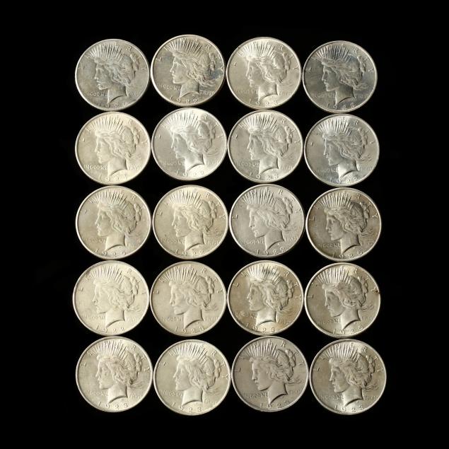 mixed-roll-of-20-peace-silver-dollars