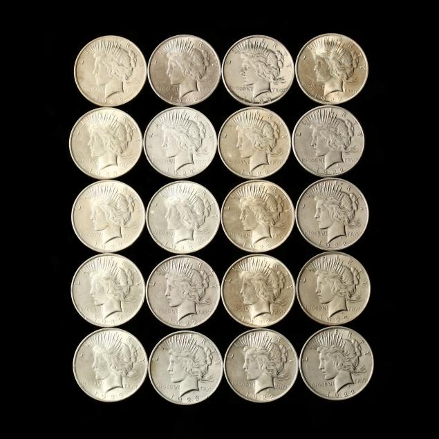 mixed-roll-of-20-peace-silver-dollars