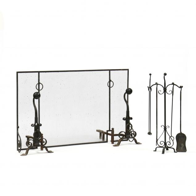 arts-and-crafts-wrought-iron-fireplace-set