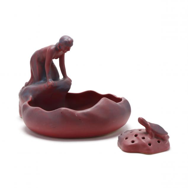 van-briggle-figural-art-pottery-jardiniere-with-flower-frog