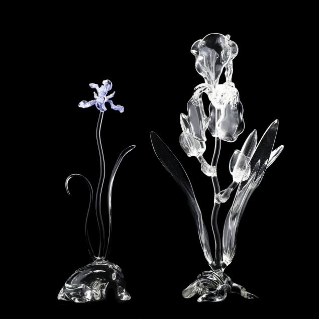 ronnie-hughes-nc-b-1954-two-glass-sculptures-of-irises