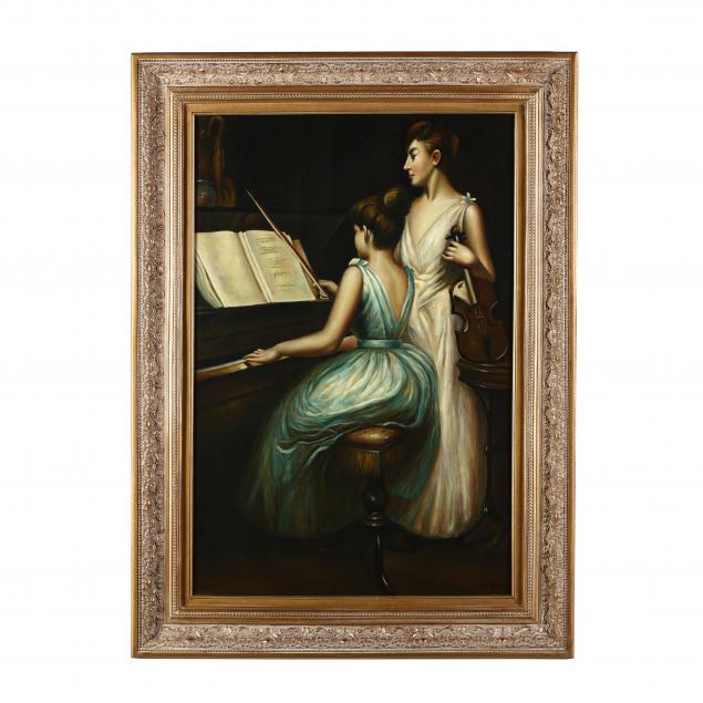 a-signed-contemporary-decorative-painting-of-two-musicians