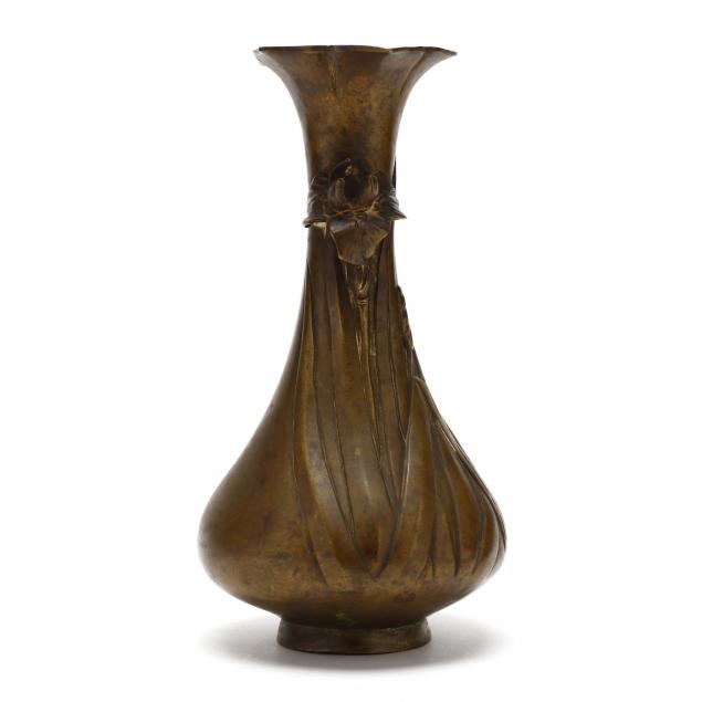 japanese-meiji-period-bronze-iris-vase