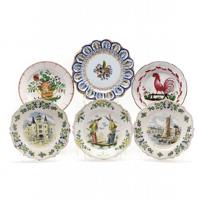 six-vintage-french-faience-cabinet-plates