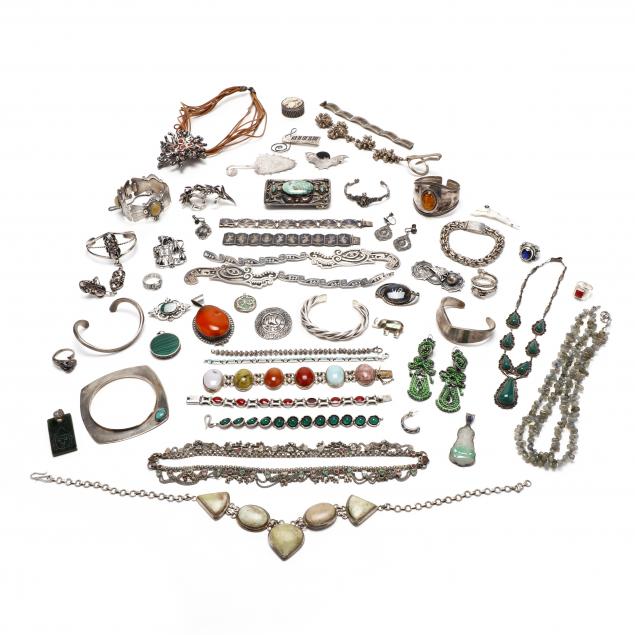 group-of-silver-jewelry-items