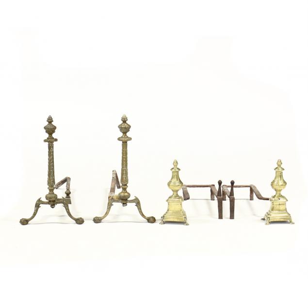 two-pair-of-vintage-brass-andirons