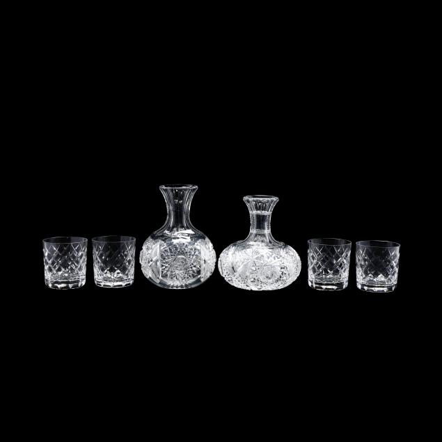 two-cut-glass-carafes-and-cartier-tumblers