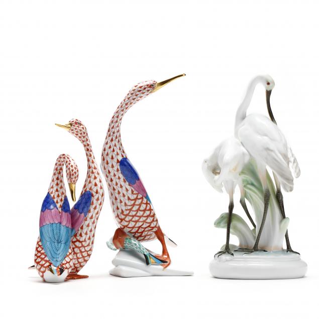 three-herend-bird-figurines