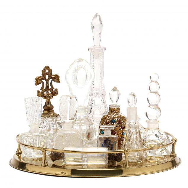 eleven-vintage-perfume-bottles-and-tray