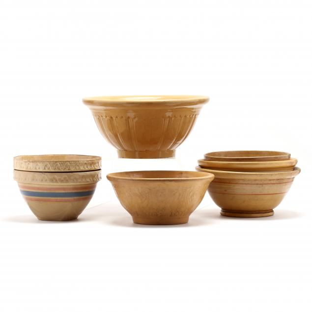 seven-antique-yellowware-bowls