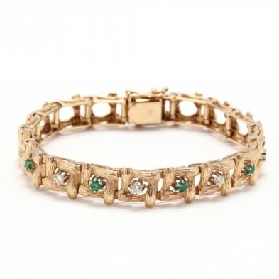 14kt-gold-emerald-and-diamond-bracelet-signed