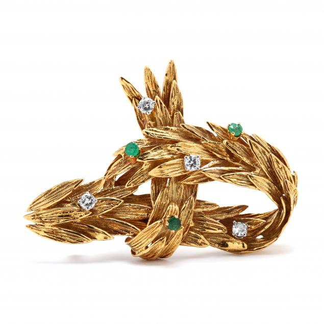 18kt-gold-diamond-and-emerald-brooch-french