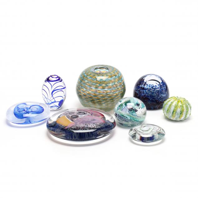 group-of-art-glass-paperweights