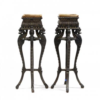 pair-of-continental-carved-ebonized-and-gilded-diminutive-plant-stands