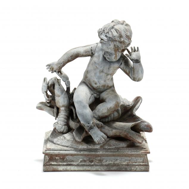 lead-figural-diminutive-garden-fountainhead-with-young-child-and-lobster