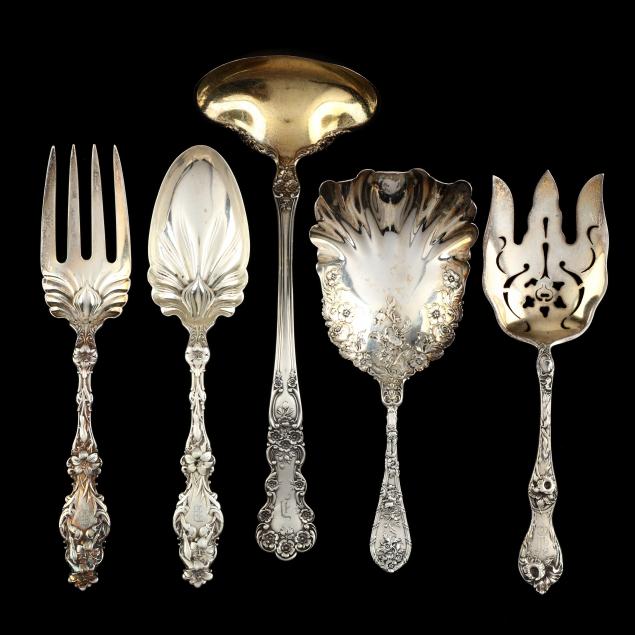 five-antique-american-art-nouveau-sterling-silver-servers