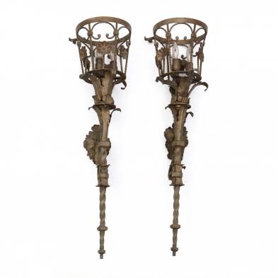 pair-of-vintage-large-wrought-iron-painted-wall-torchieres
