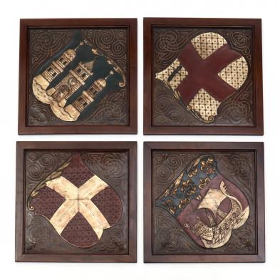 set-of-four-spanish-painted-leather-coat-of-arms