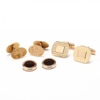 two-pairs-14kt-gold-cufflinks-and-pair-of-gold-tone-button-covers