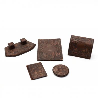 renaissance-revival-embossed-leather-five-piece-desk-set