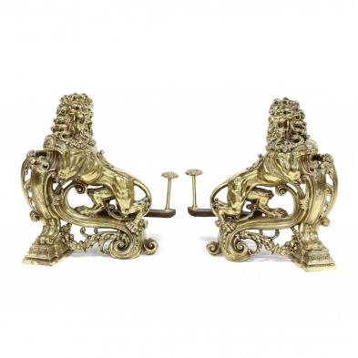 pair-of-heraldic-lion-brass-chenets