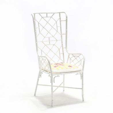 hollywood-regency-painted-metal-faux-bamboo-wing-back-chair