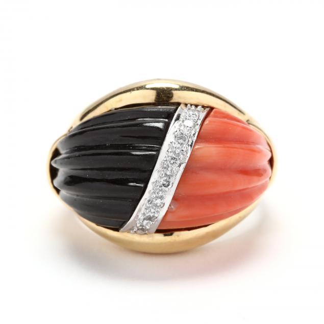 18kt-gold-coral-onyx-and-diamond-ring