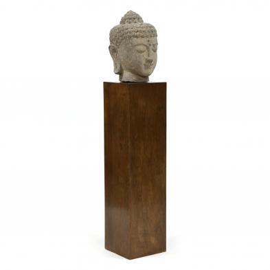 large-vintage-carved-stone-head-of-buddha-on-pedestal