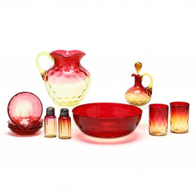 eleven-pieces-of-antique-amberina-glass
