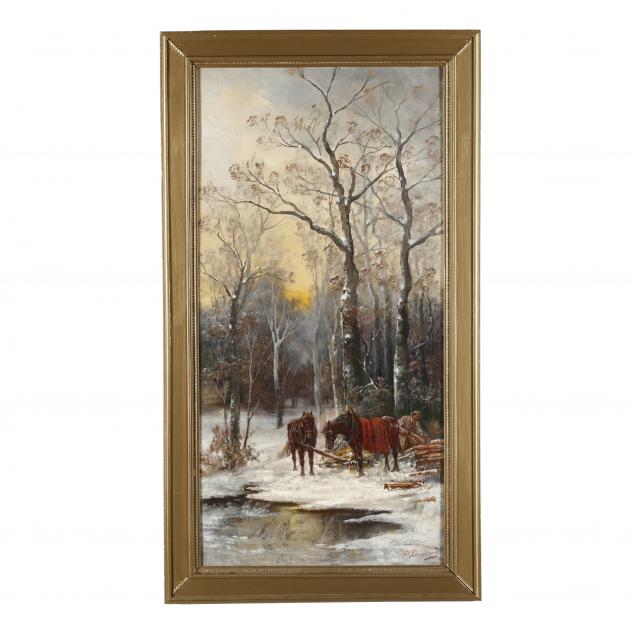 an-antique-continental-school-painting-of-a-winter-scene