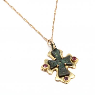18kt-gold-and-byzantine-cross-pendant-with-14kt-gold-chain