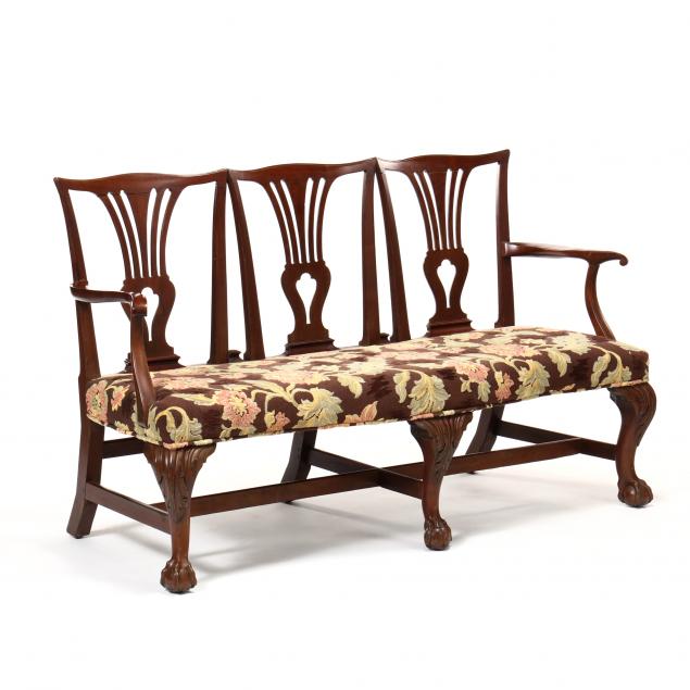 antique-chippendale-style-mahogany-triple-back-settee